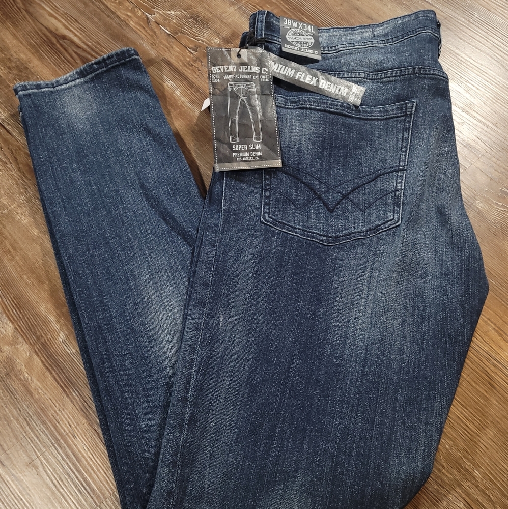 NWT SEVEN7 Super Slim Dark Wash Jeans 38x34 40x32